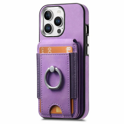For iPhone 16 Pro Max Case Skin-Touch Texture Vertical Flip Card Holder Phone Cover with Ring Holder Kickstand