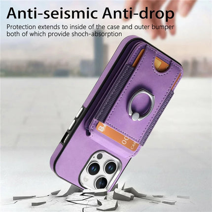 For iPhone 16 Pro Max Case Skin-Touch Texture Vertical Flip Card Holder Phone Cover with Ring Holder Kickstand
