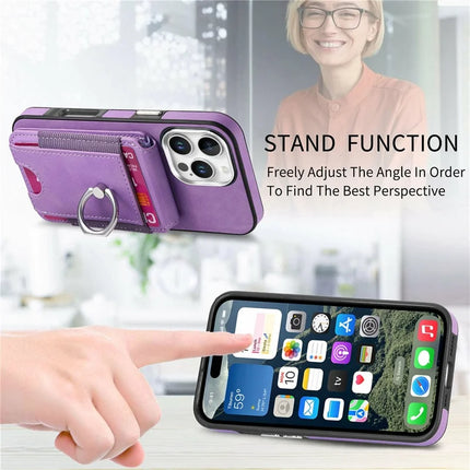 For iPhone 16 Pro Max Case Skin-Touch Texture Vertical Flip Card Holder Phone Cover with Ring Holder Kickstand