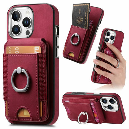 For iPhone 16 Pro Max Case Skin-Touch Texture Vertical Flip Card Holder Phone Cover with Ring Holder Kickstand - Red
