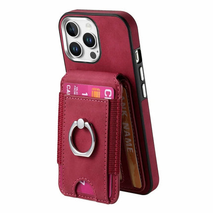 For iPhone 16 Pro Max Case Skin-Touch Texture Vertical Flip Card Holder Phone Cover with Ring Holder Kickstand