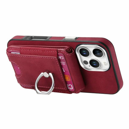 For iPhone 16 Pro Max Case Skin-Touch Texture Vertical Flip Card Holder Phone Cover with Ring Holder Kickstand