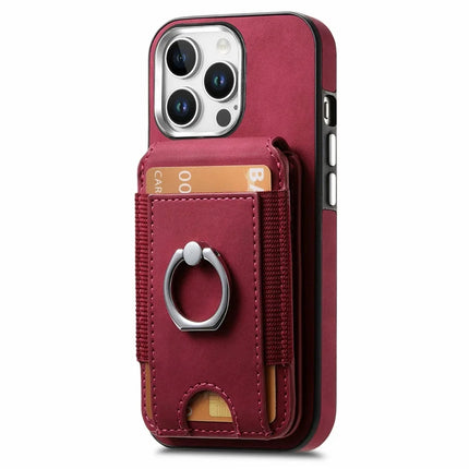 For iPhone 16 Pro Max Case Skin-Touch Texture Vertical Flip Card Holder Phone Cover with Ring Holder Kickstand