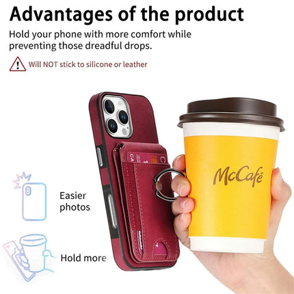 For iPhone 16 Pro Max Case Skin-Touch Texture Vertical Flip Card Holder Phone Cover with Ring Holder Kickstand