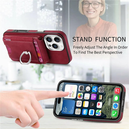 For iPhone 16 Pro Max Case Skin-Touch Texture Vertical Flip Card Holder Phone Cover with Ring Holder Kickstand