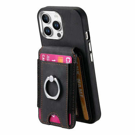 For iPhone 16 Pro Max Case Skin-Touch Texture Vertical Flip Card Holder Phone Cover with Ring Holder Kickstand