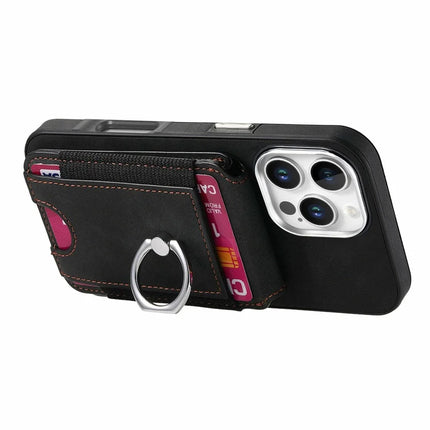 For iPhone 16 Pro Max Case Skin-Touch Texture Vertical Flip Card Holder Phone Cover with Ring Holder Kickstand