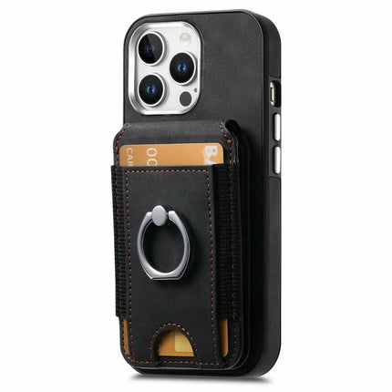 For iPhone 16 Pro Max Case Skin-Touch Texture Vertical Flip Card Holder Phone Cover with Ring Holder Kickstand