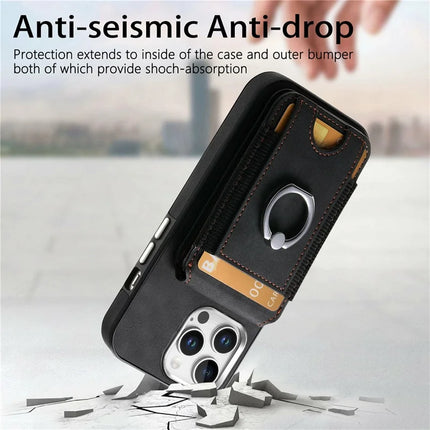 For iPhone 16 Pro Max Case Skin-Touch Texture Vertical Flip Card Holder Phone Cover with Ring Holder Kickstand