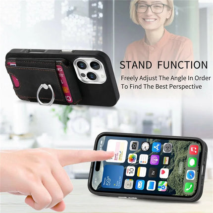 For iPhone 16 Pro Max Case Skin-Touch Texture Vertical Flip Card Holder Phone Cover with Ring Holder Kickstand