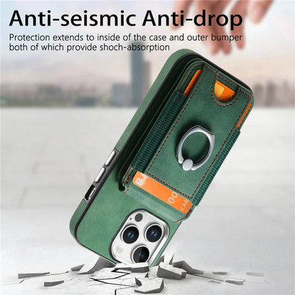 For iPhone 16 Pro Max Case Skin-Touch Texture Vertical Flip Card Holder Phone Cover with Ring Holder Kickstand