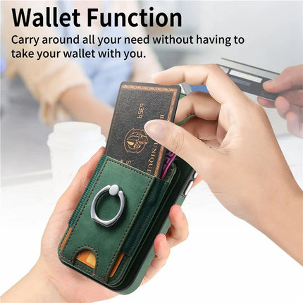 For iPhone 16 Pro Max Case Skin-Touch Texture Vertical Flip Card Holder Phone Cover with Ring Holder Kickstand