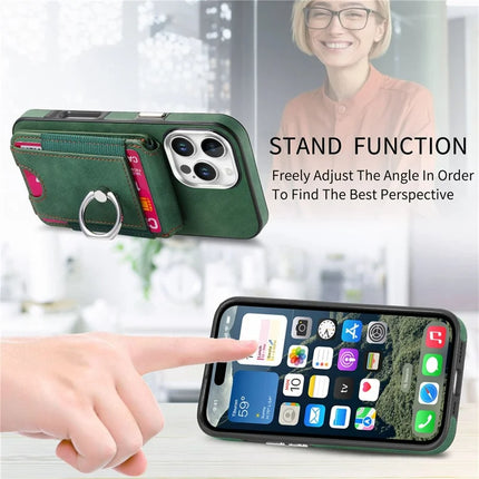 For iPhone 16 Pro Max Case Skin-Touch Texture Vertical Flip Card Holder Phone Cover with Ring Holder Kickstand