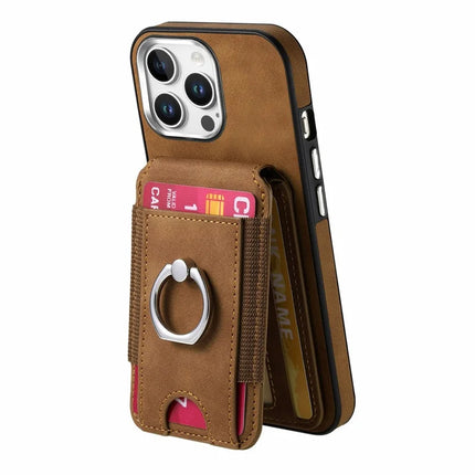For iPhone 16 Pro Max Case Skin-Touch Texture Vertical Flip Card Holder Phone Cover with Ring Holder Kickstand