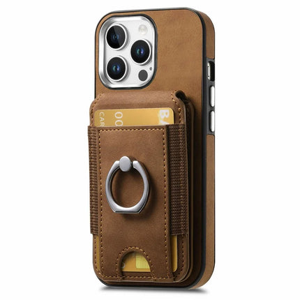 For iPhone 16 Pro Max Case Skin-Touch Texture Vertical Flip Card Holder Phone Cover with Ring Holder Kickstand