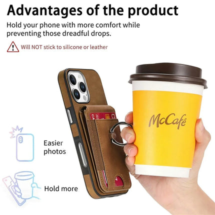 For iPhone 16 Pro Max Case Skin-Touch Texture Vertical Flip Card Holder Phone Cover with Ring Holder Kickstand
