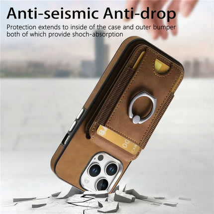 For iPhone 16 Pro Max Case Skin-Touch Texture Vertical Flip Card Holder Phone Cover with Ring Holder Kickstand
