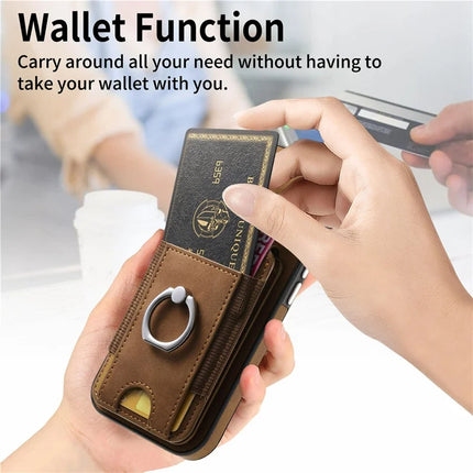 For iPhone 16 Pro Max Case Skin-Touch Texture Vertical Flip Card Holder Phone Cover with Ring Holder Kickstand