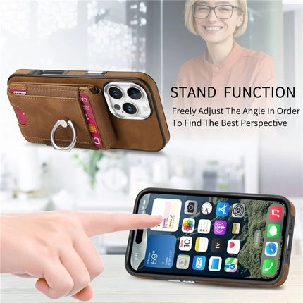 For iPhone 16 Pro Max Case Skin-Touch Texture Vertical Flip Card Holder Phone Cover with Ring Holder Kickstand