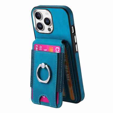 For iPhone 16 Pro Max Case Skin-Touch Texture Vertical Flip Card Holder Phone Cover with Ring Holder Kickstand