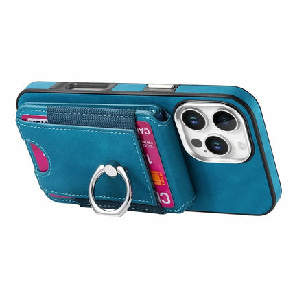 For iPhone 16 Pro Max Case Skin-Touch Texture Vertical Flip Card Holder Phone Cover with Ring Holder Kickstand