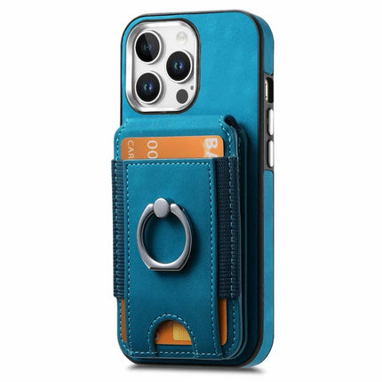 For iPhone 16 Pro Max Case Skin-Touch Texture Vertical Flip Card Holder Phone Cover with Ring Holder Kickstand