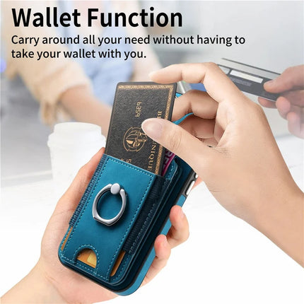 For iPhone 16 Pro Max Case Skin-Touch Texture Vertical Flip Card Holder Phone Cover with Ring Holder Kickstand