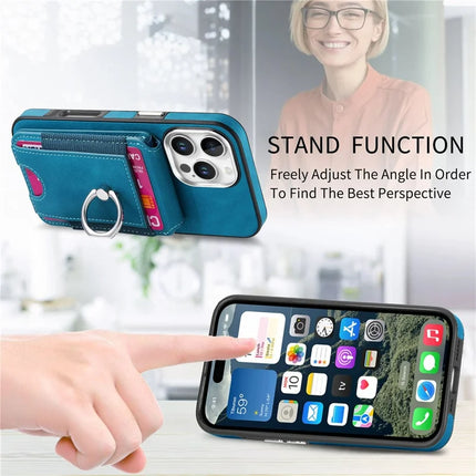 For iPhone 16 Pro Max Case Skin-Touch Texture Vertical Flip Card Holder Phone Cover with Ring Holder Kickstand