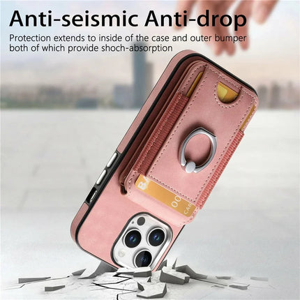For iPhone 16 Pro Case Skin-Touch Texture Vertical Flip Card Holder Phone Cover with Ring Holder Kickstand