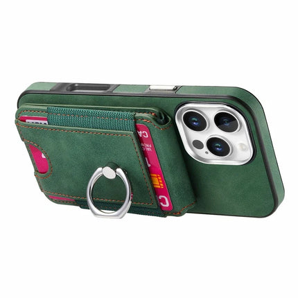 For iPhone 16 Pro Case Skin-Touch Texture Vertical Flip Card Holder Phone Cover with Ring Holder Kickstand