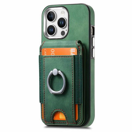For iPhone 16 Pro Case Skin-Touch Texture Vertical Flip Card Holder Phone Cover with Ring Holder Kickstand