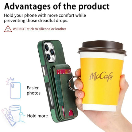 For iPhone 16 Pro Case Skin-Touch Texture Vertical Flip Card Holder Phone Cover with Ring Holder Kickstand