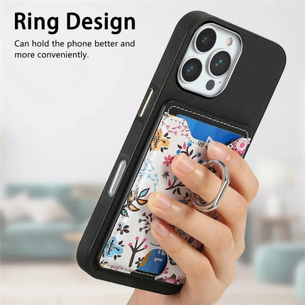 For iPhone 16 Pro Case Kickstand Leather Coated TPU Pattern Back Cover