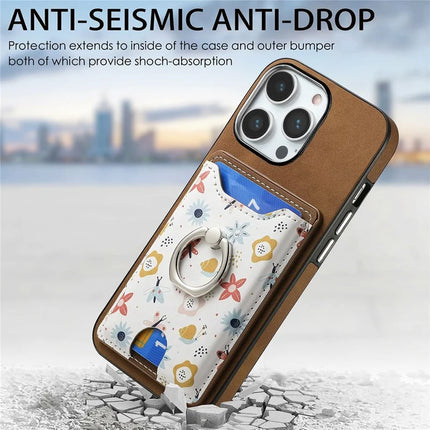 For iPhone 16 Pro Case Kickstand Leather Coated TPU Pattern Back Cover