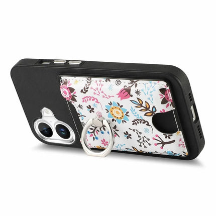 For iPhone 16 Case Kickstand Leather Coated TPU Pattern Back Cover