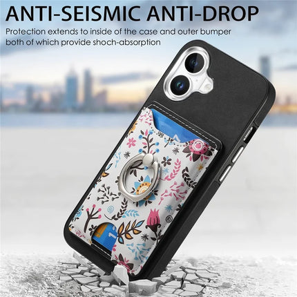 For iPhone 16 Case Kickstand Leather Coated TPU Pattern Back Cover