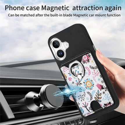 For iPhone 16 Case Kickstand Leather Coated TPU Pattern Back Cover