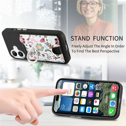 For iPhone 16 Case Kickstand Leather Coated TPU Pattern Back Cover