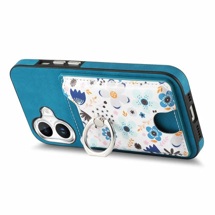 For iPhone 16 Case Kickstand Leather Coated TPU Pattern Back Cover