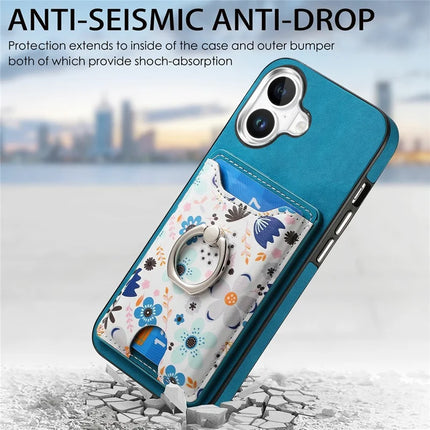 For iPhone 16 Case Kickstand Leather Coated TPU Pattern Back Cover