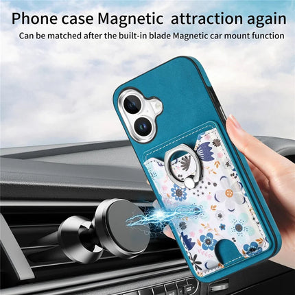 For iPhone 16 Case Kickstand Leather Coated TPU Pattern Back Cover