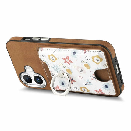 For iPhone 16 Case Kickstand Leather Coated TPU Pattern Back Cover