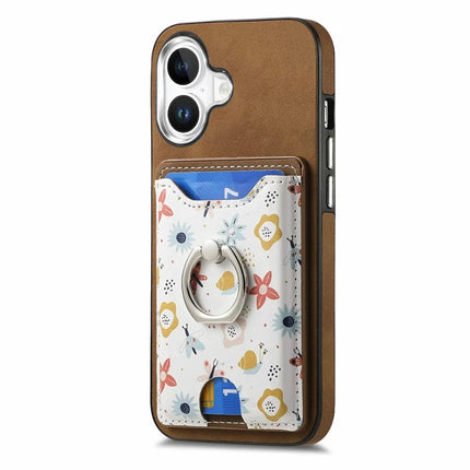 For iPhone 16 Case Kickstand Leather Coated TPU Pattern Back Cover