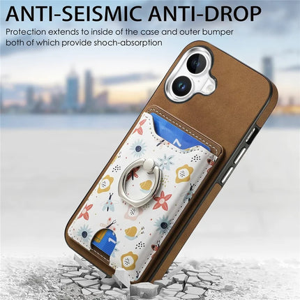 For iPhone 16 Case Kickstand Leather Coated TPU Pattern Back Cover