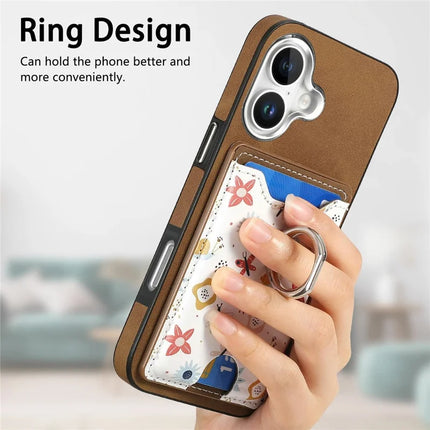 For iPhone 16 Case Kickstand Leather Coated TPU Pattern Back Cover