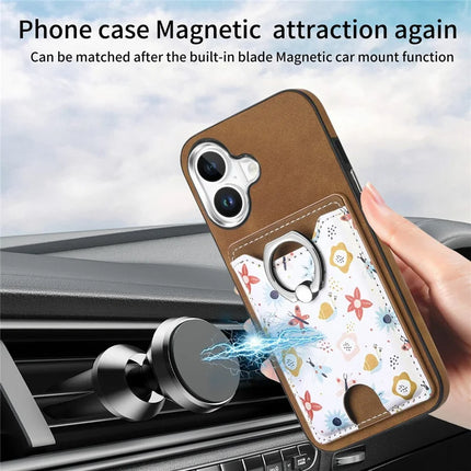 For iPhone 16 Case Kickstand Leather Coated TPU Pattern Back Cover