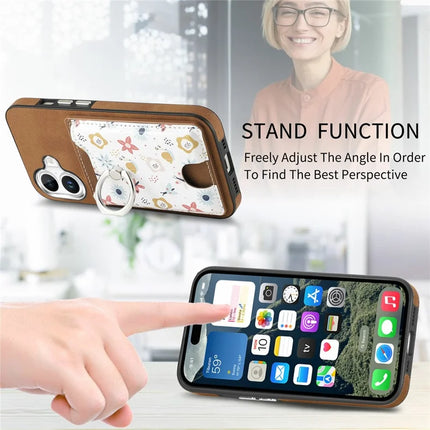 For iPhone 16 Case Kickstand Leather Coated TPU Pattern Back Cover
