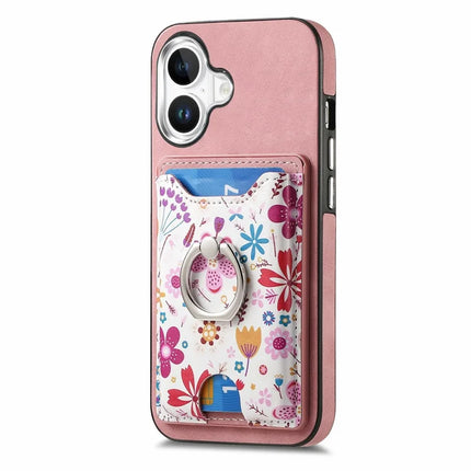 For iPhone 16 Case Kickstand Leather Coated TPU Pattern Back Cover