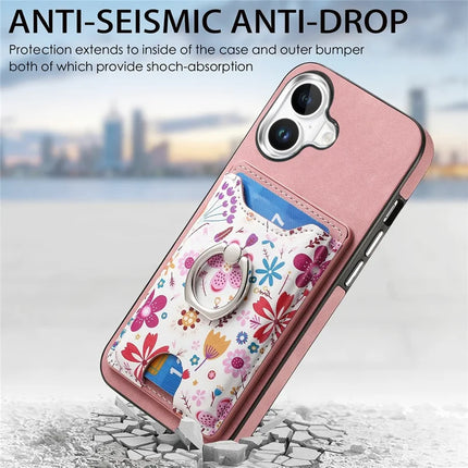 For iPhone 16 Case Kickstand Leather Coated TPU Pattern Back Cover