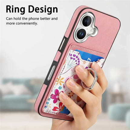 For iPhone 16 Case Kickstand Leather Coated TPU Pattern Back Cover